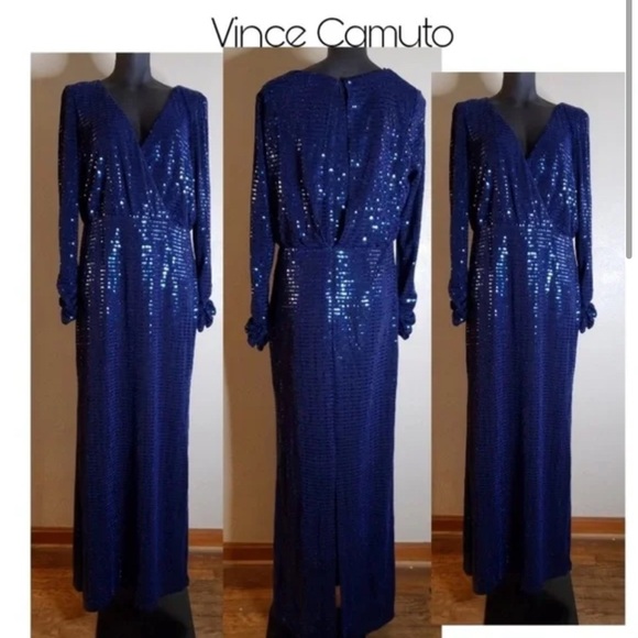 Vince Camuto Royal Blue Sequins Full Length Evening Dress sz 16W - Picture 1 of 10
